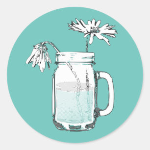 Pegatina Redonda mason jar daisies