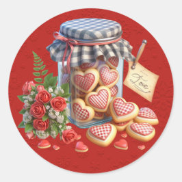 Pegatina Redonda Mason Jar de Valentine Heart Cookies
