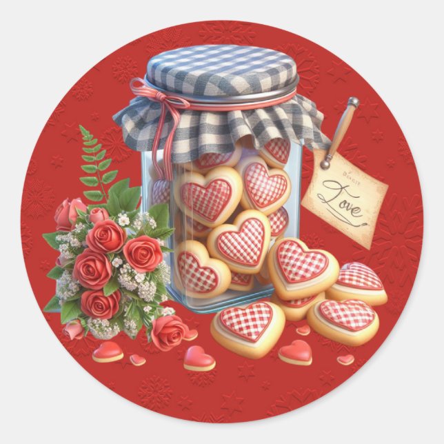 Pegatina Redonda Mason Jar de Valentine Heart Cookies (Anverso)
