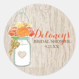 Pegatina Redonda Mason Jar Fall purpurina ducha de novia pegatinas