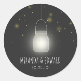 Pegatina Redonda Mason Jar luce una boda personalizada Guardar la f