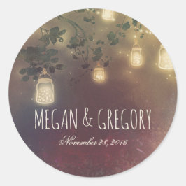 Pegatina Redonda Mason Jar String enciende ramas de Boda ruso