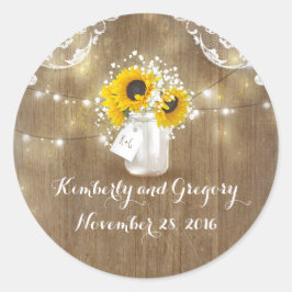 Pegatina Redonda Mason Jar, un amante de la flor de girasol y del b