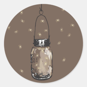 Pegatina Redonda Mason Jars con el Boda de las luciérnagas