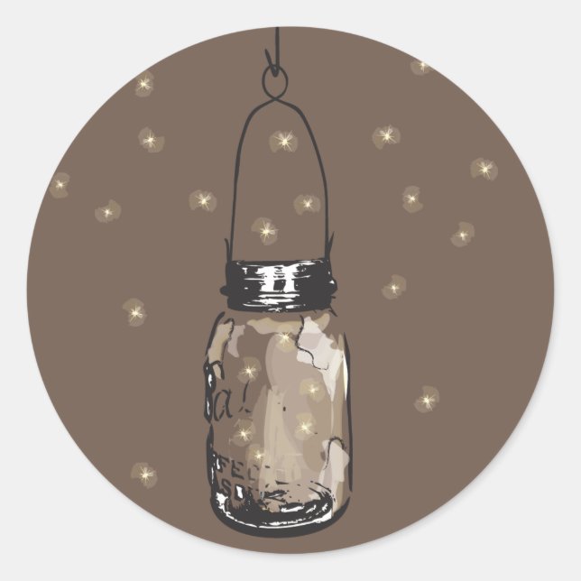 Pegatina Redonda Mason Jars con el Boda de las luciérnagas (Anverso)