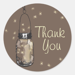 Pegatina Redonda Mason Jars con luciérnagas gracias