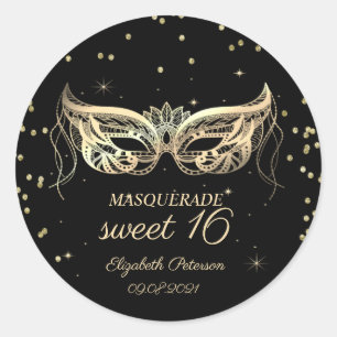 Pegatina Redonda Masquerade Gold Diamonds Dulces 16 