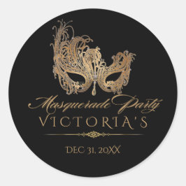 Pegatina Redonda Masquerade Quinceanera Moda Oro Negro