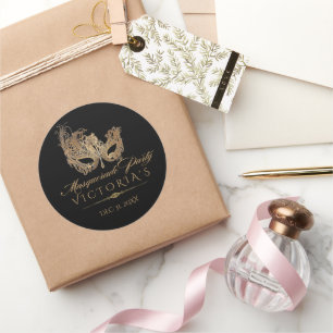 Pegatina Redonda Masquerade Quinceanera Moda Oro Negro