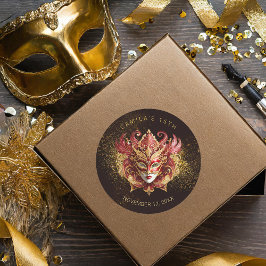 Pegatina Redonda Masquerade Quinceanera Red Gold V2 ID1031