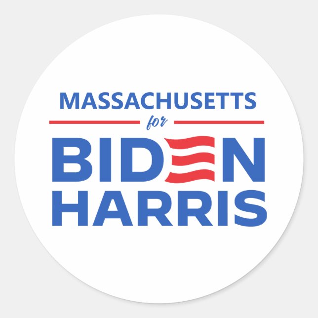 Pegatina Redonda Massachusetts para Biden Harris (Anverso)