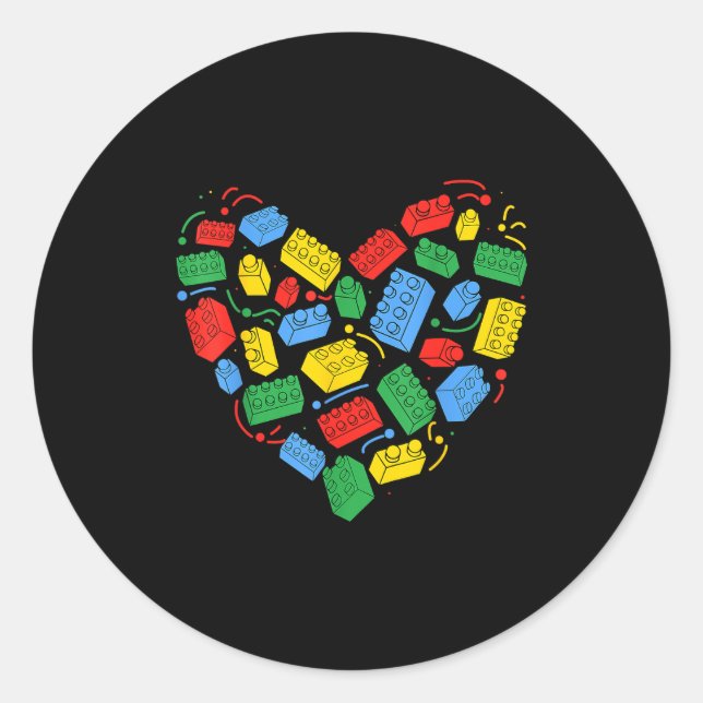 Pegatina Redonda Master Builder Block Brick Building Heart Valentin (Anverso)