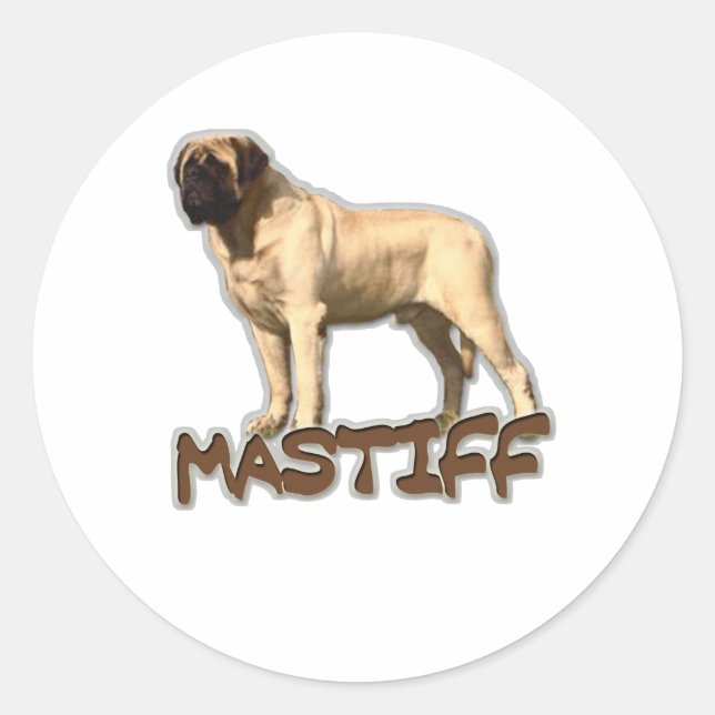Pegatina Redonda Mastiff en inglés (Anverso)