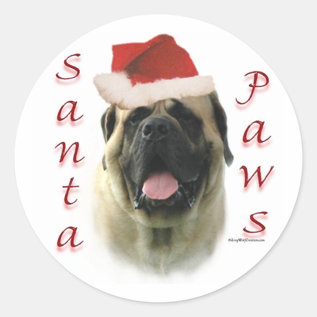 Pegatina Redonda Mastiff (fawn) Santa Paws (Anverso)