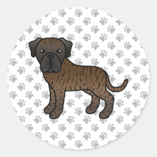 Pegatina Redonda Mastín inglés atigrado perro de dibujos animados l