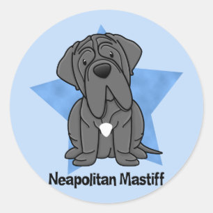 Pegatina Redonda Mastín napolitano de la estrella de Kawaii