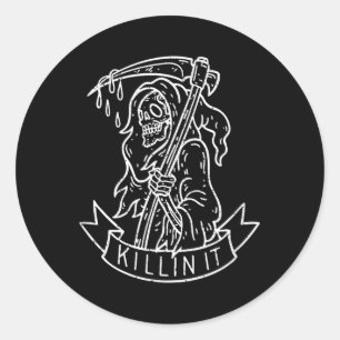 Pegatina Redonda Matarlo, Gracioso Grim Reaper Molesto Tattoo Art