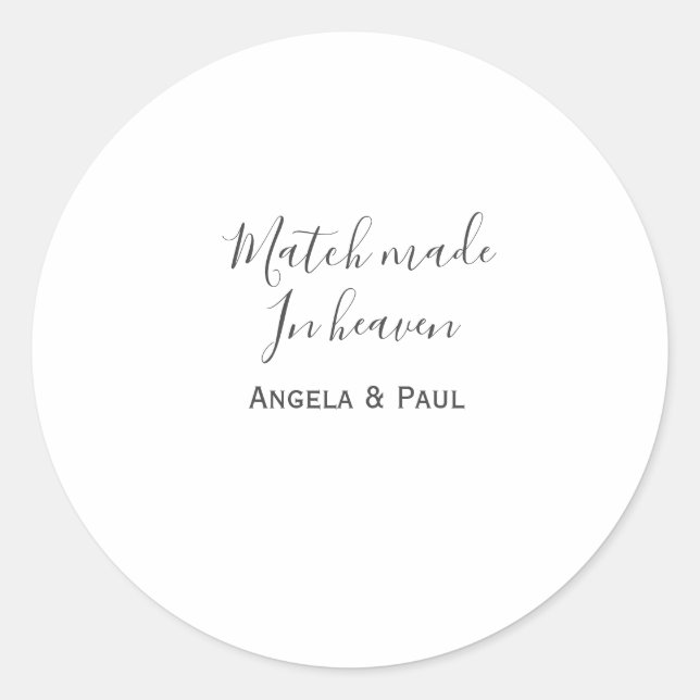 Pegatina Redonda Match made in heaven name couple wedding simple  (Anverso)