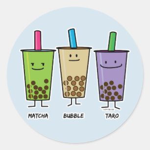 Pegatina Redonda Matcha boba té bebida verde Taro tapioca Japon