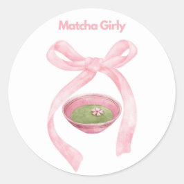 Pegatina Redonda Matcha Girly Pegatina, Matcha, Coquette Bow
