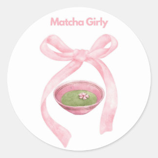 Pegatina Redonda Matcha Girly Pegatina, Matcha, Coquette Bow