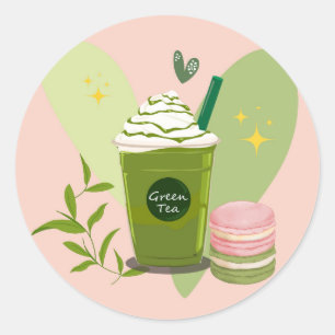 Pegatina Redonda Matcha y Macarons