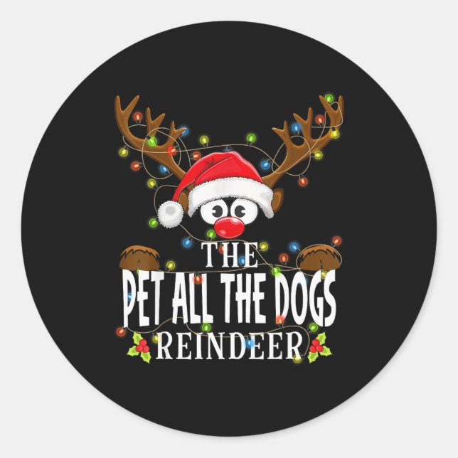 Pegatina Redonda Matching Christmas The Pet All The Dogs Reindeer P (Anverso)