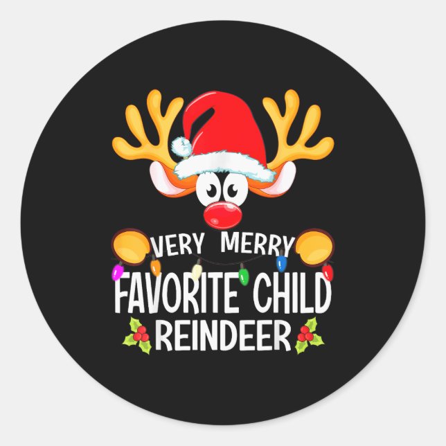 Pegatina Redonda Matching Christmas Very Merry Favorite Child Reind (Anverso)
