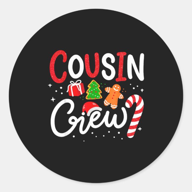 Pegatina Redonda Matching Cousin Crew Christmas 2025 Family Holiday (Anverso)