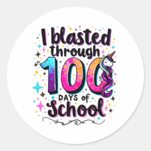 Pegatina Redonda Maté a 100 días de escuela de Unicorn