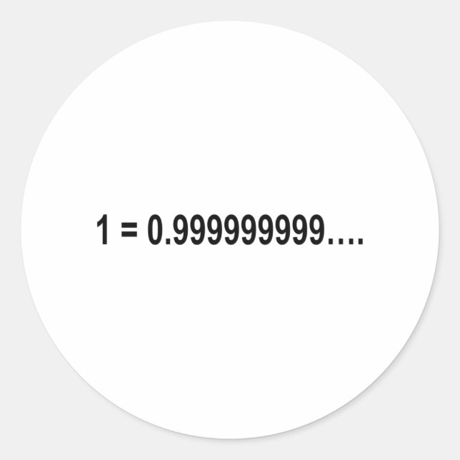 Pegatina Redonda Matemática matemática de fórmula 1 = 0.9999999999. (Anverso)