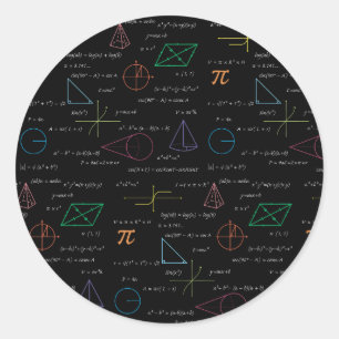 Pegatina Redonda Matemáticas coloridas Ecuaciones Math Formulas