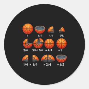Pegatina Redonda Matemáticas de baloncesto Fracción Profesor de vue