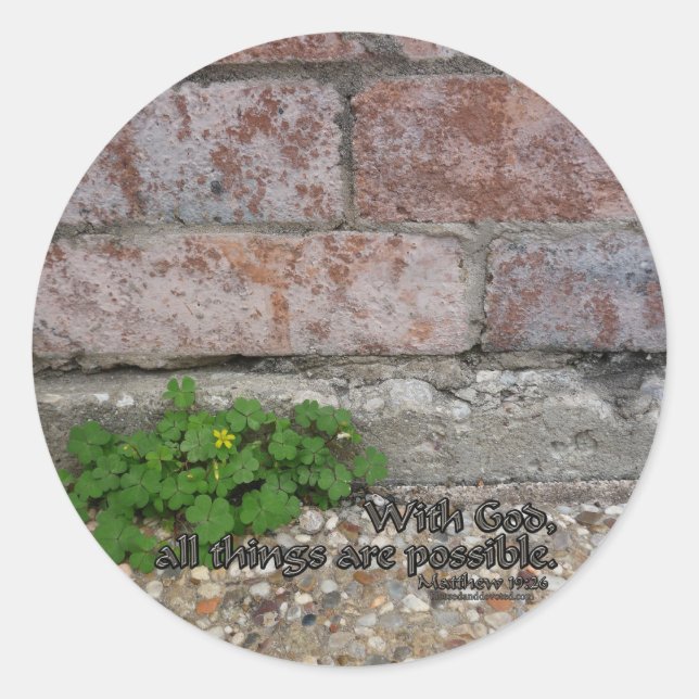 Pegatina Redonda Mateo 19:26 (Anverso)