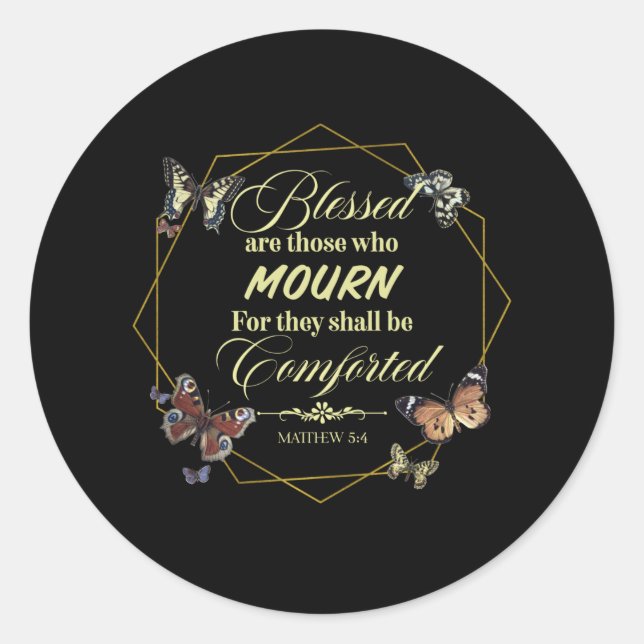 Pegatina Redonda Mateo 5 4 Biblia cristiana Verso cita (Anverso)
