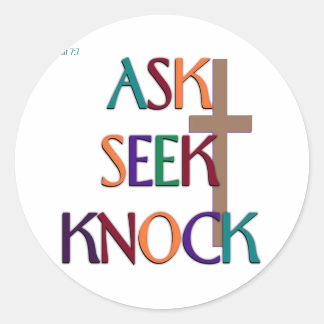 Pegatina Redonda Mateo 7:7 Regalo cristiano personalizable (Anverso)