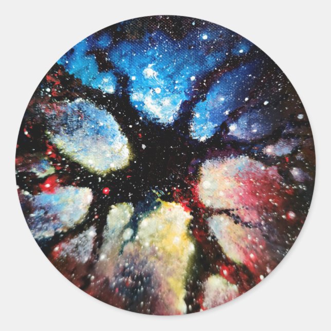 Pegatina Redonda Materia oscura en el universo (Anverso)