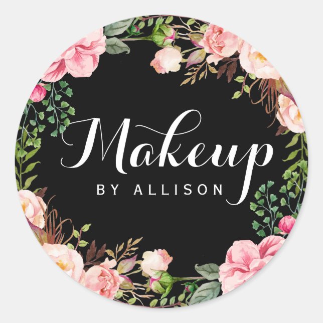 Pegatina Redonda Material de maquillaje caligrafía guión envolvimie (Anverso)