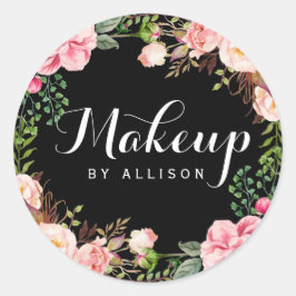 Pegatina Redonda Material de maquillaje caligrafía guión envolvimie