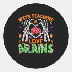 Pegatina Redonda Math Brain Heart Skeleton Hand Zombie Halloween