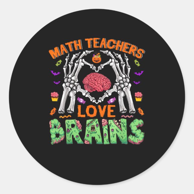 Pegatina Redonda Math Brain Heart Skeleton Hand Zombie Halloween (Anverso)