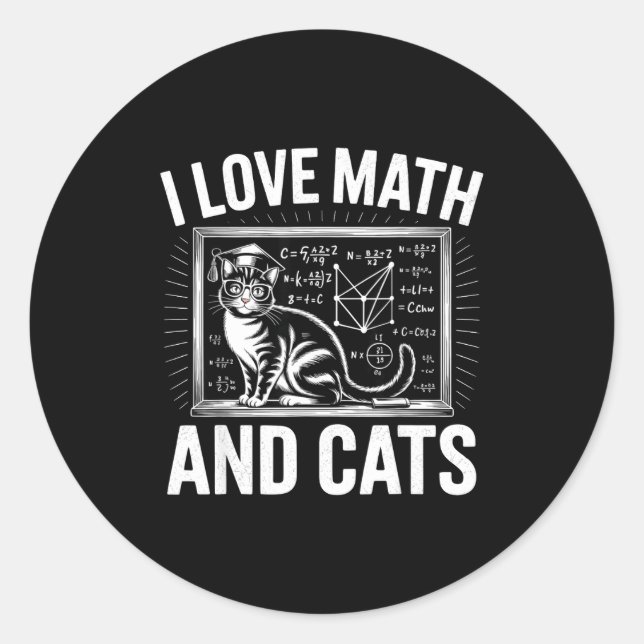 Pegatina Redonda Math Cat Lover Funny Math Teacher I Love Math And  (Anverso)