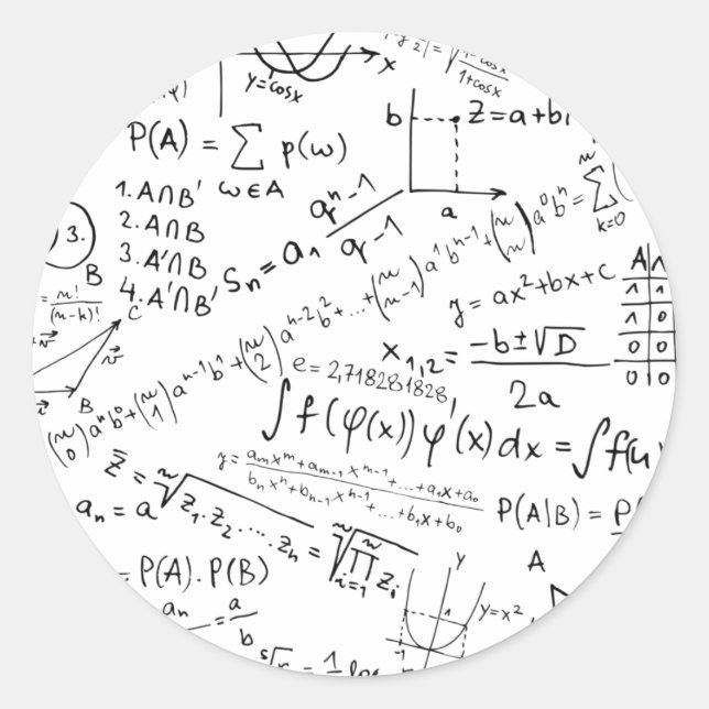 Pegatina Redonda Math Geek, Patrón de resolución de problemas matem (Anverso)