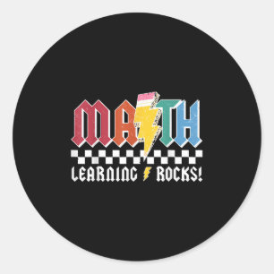 Pegatina Redonda Math Learning Rocks Abcd Teacher Rock & Roll B
