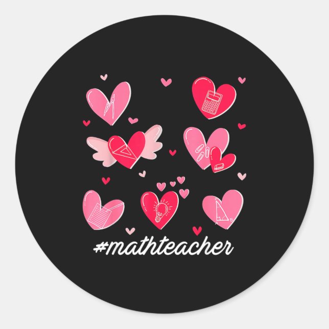 Pegatina Redonda Math Teacher Heart Valentines Day Mathematics Teac (Anverso)
