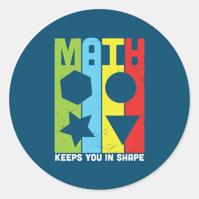 Pegatina Redonda Math Teacher Math Keeps You In Shape (Anverso)