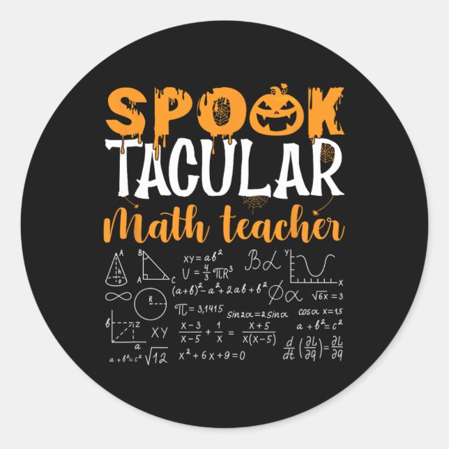 Pegatina Redonda Math Teacher Scary Math Lover Mathematics Hallowee (Anverso)