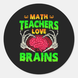 Pegatina Redonda Math Teachers Brains Skeleton Halloween