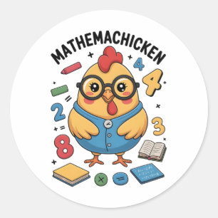 Pegatina Redonda Mathemachicken divertido profesor de matemáticas c