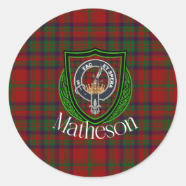 Pegatina Redonda Matheson Scottish Clan Tartan & Crest